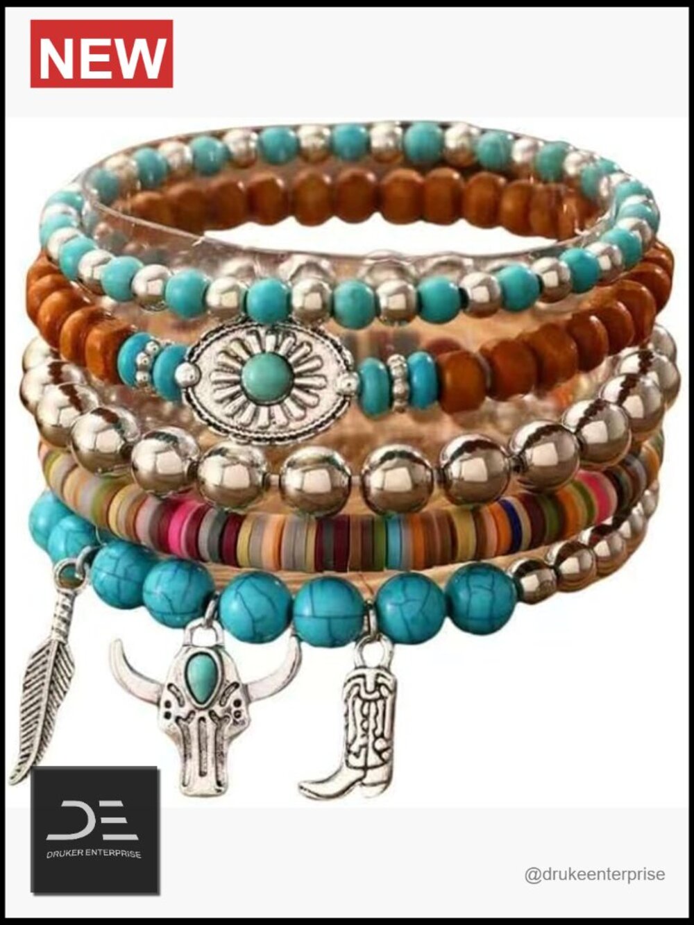 Turquoise Beaded Bracelet Stackable Western Boho Strand Jewelry